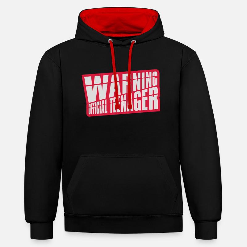 avertissement citation officielle d’adolescent - Sweat à capuche contrasté - noir/rouge
