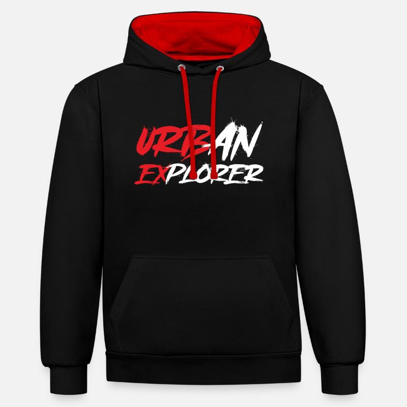 Urban Explorer - Urbex - Sweat à capuche contrasté - noir/rouge