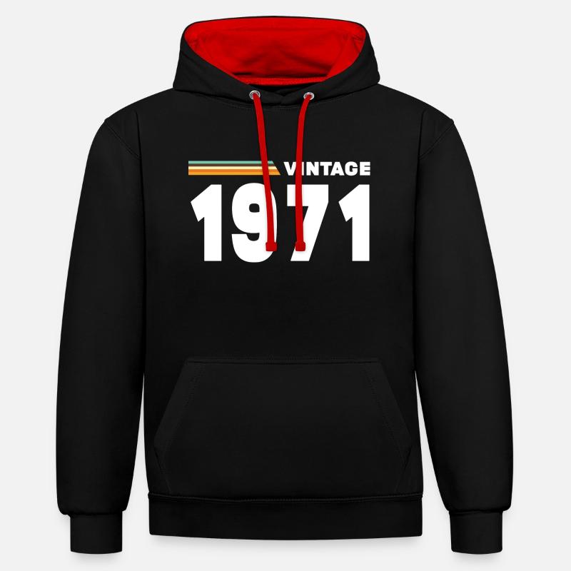 millésime 1971 - Sweat à capuche contrasté - noir/rouge