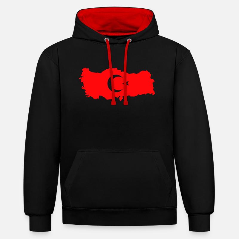 Conception de la dinde 001 - Sweat à capuche contrasté - noir/rouge
