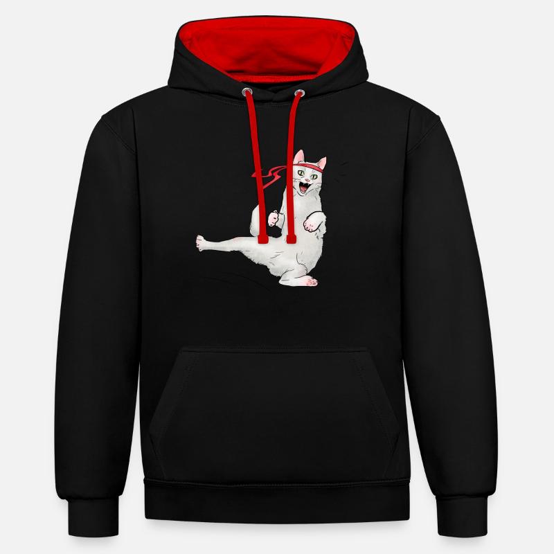 Chat au karaté - Sweat à capuche contrasté - noir/rouge