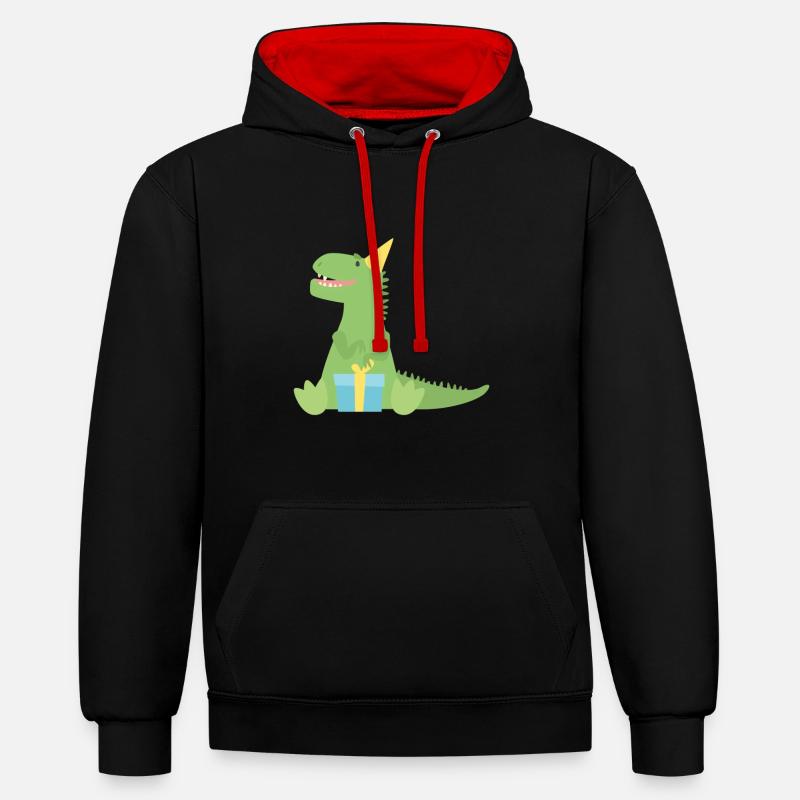 T Rex cadeau d’anniversaire - Sweat à capuche contrasté - noir/rouge