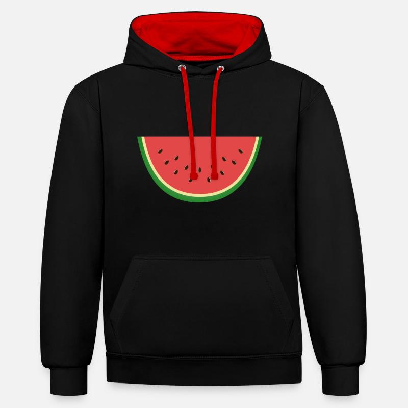 Motif de pastèque pastèque - Sweat à capuche contrasté - noir/rouge