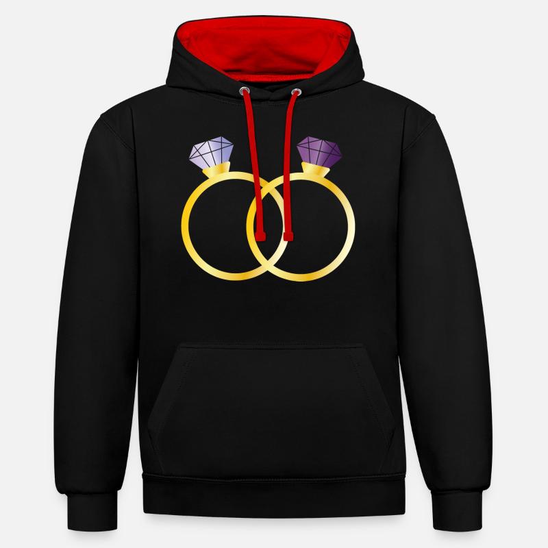 Deux bagues avec diamants violets - Sweat à capuche contrasté - noir/rouge