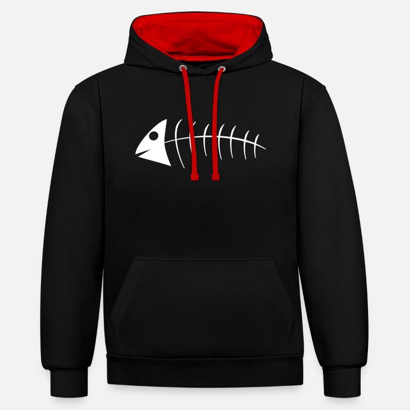 Arête de poisson - Sweat à capuche contrasté - noir/rouge