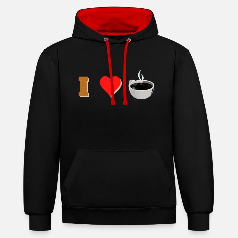 i love café - Sweat à capuche contrasté - noir/rouge