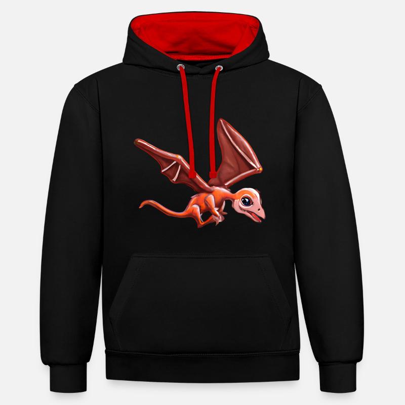 Ptérodactyle volant - Sweat à capuche contrasté - noir/rouge