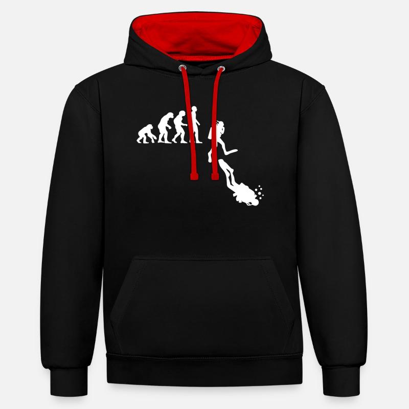 Evolution des Gerätetauchens - Kontrast-Hoodie - Schwarz/Rot
