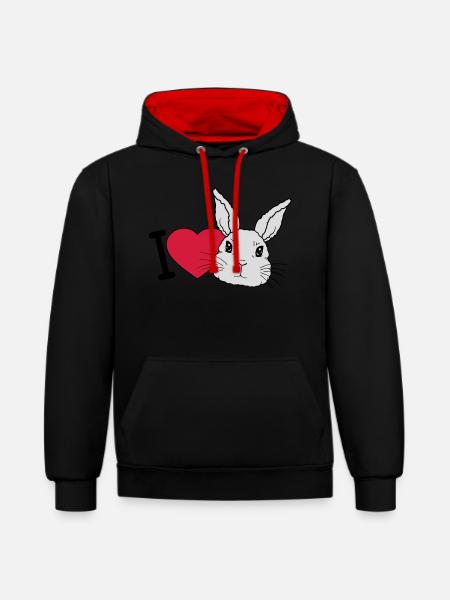 J’adore les lapins Logo - Sweat à capuche contrasté - noir/rouge