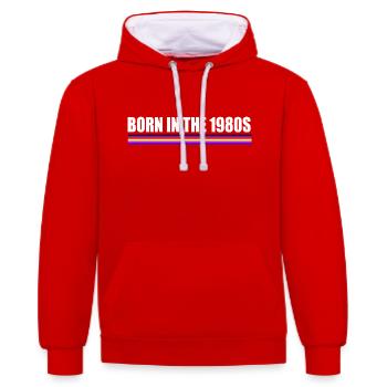 né dans les années 1980 - Sweat à capuche contrasté - rouge/blanc - Devant - Liana (172cm) & Jaron (178cm)