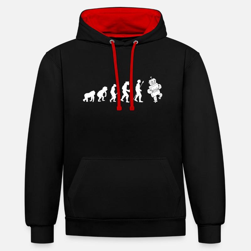 Evolution Roboter Geschenkidee - Kontrast-Hoodie - Schwarz/Rot