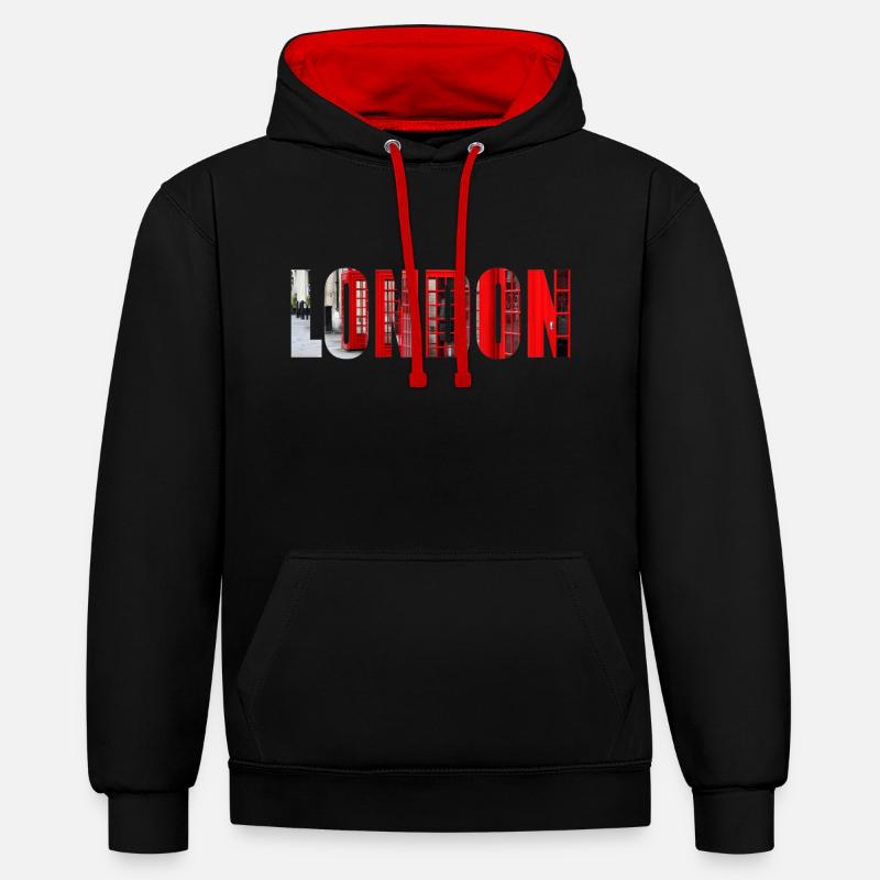 Londres - Sweat à capuche contrasté - noir/rouge