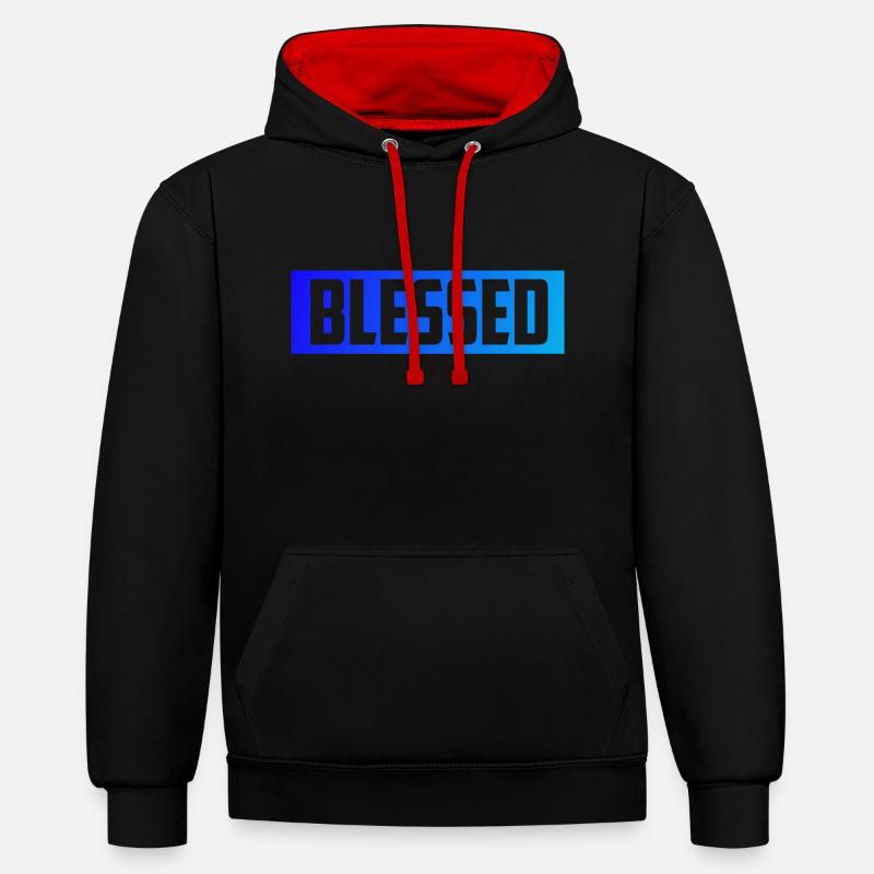 Béni heureux et content! - Sweat à capuche contrasté - noir/rouge