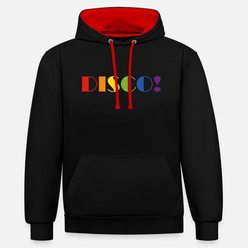 Texte arc-en-ciel DISCO - Sweat à capuche contrasté - noir/rouge