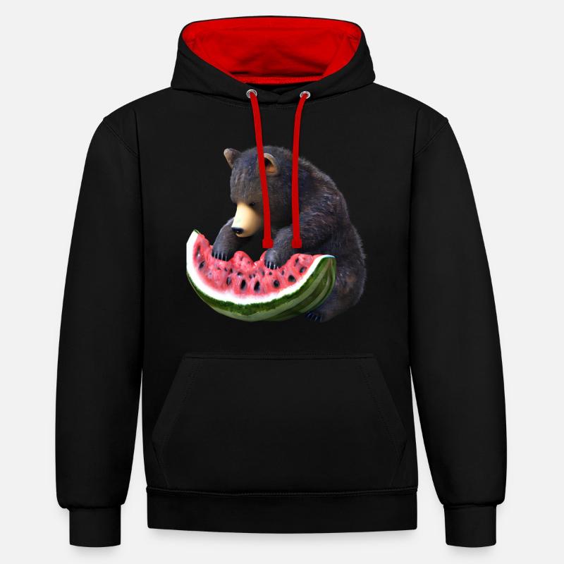 Ours à la pastèque - Sweat à capuche contrasté - noir/rouge