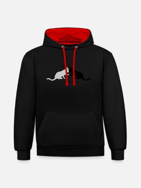 2 cute cats silhouette - Contrast hoodie - black/red