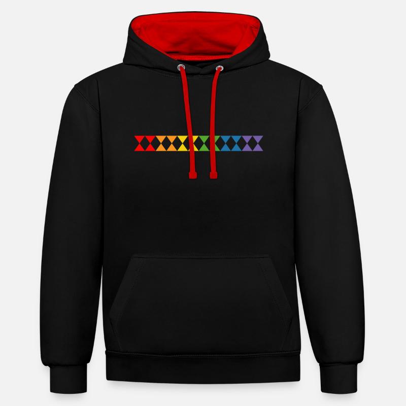 Triangles arc-en-ciel - Sweat à capuche contrasté - noir/rouge