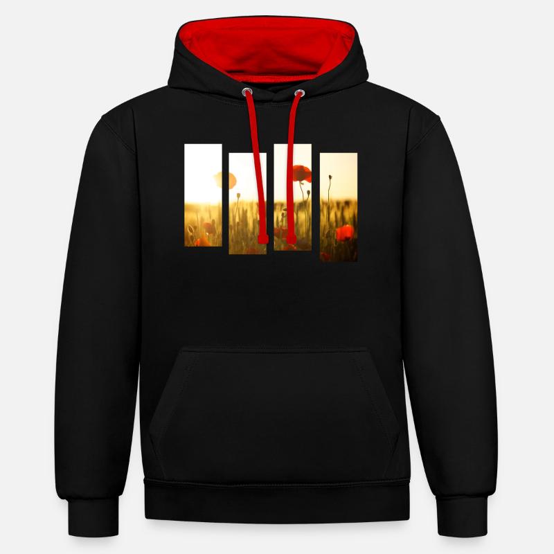 Champ de coquelicots - Sweat à capuche contrasté - noir/rouge