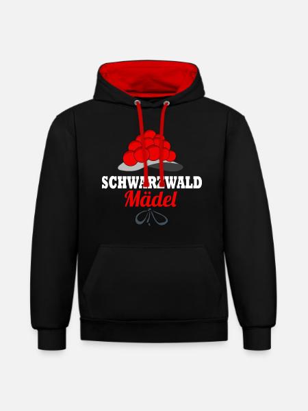 Schwarzwaldmädel Bollenhut Schwarzwald - Kontrast-Hoodie - Schwarz/Rot