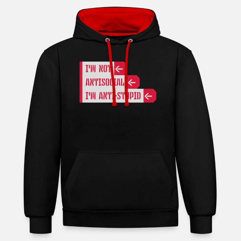 pas antisocial anti-stupide - Sweat à capuche contrasté - noir/rouge