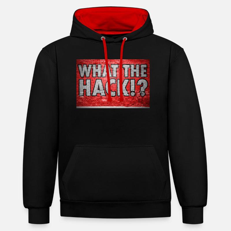 Qu’est-ce que le hack!? Graffiti - Sweat à capuche contrasté - noir/rouge