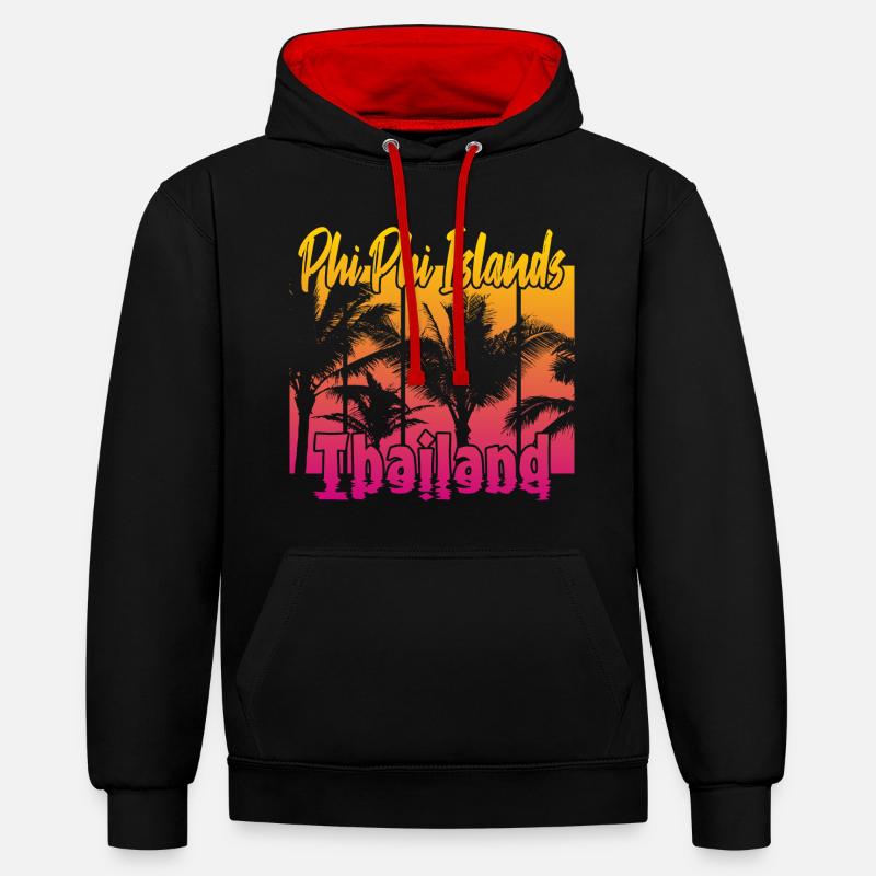 Îles Phi Phi Thaïlande - Sweat à capuche contrasté - noir/rouge
