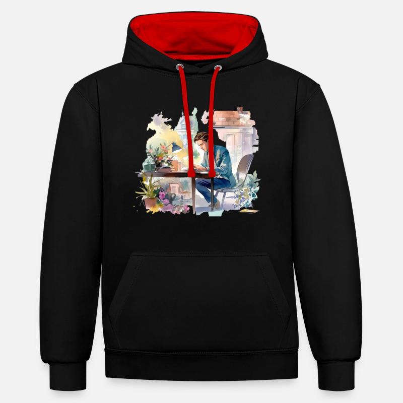 Allein ohne dich - Kontrast-Hoodie - Schwarz/Rot