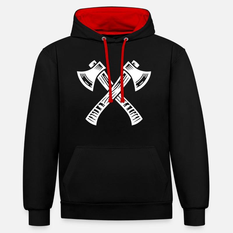 Hache croisée - Sweat à capuche contrasté - noir/rouge