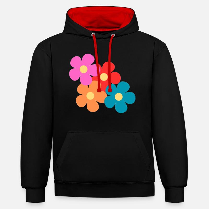 Les 4 fleurs - Sweat à capuche contrasté - noir/rouge