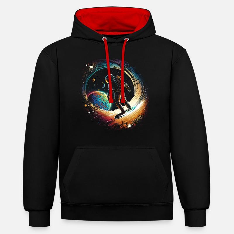 Surfeur de l’espace - Sweat à capuche contrasté - noir/rouge