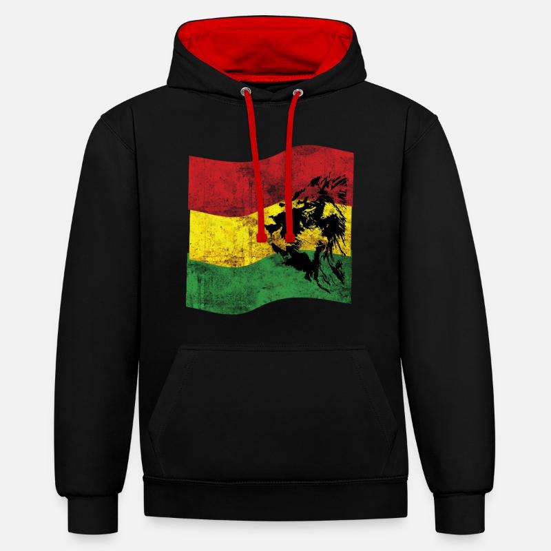 Lion Reggae Drapeau - Sweat à capuche contrasté - noir/rouge
