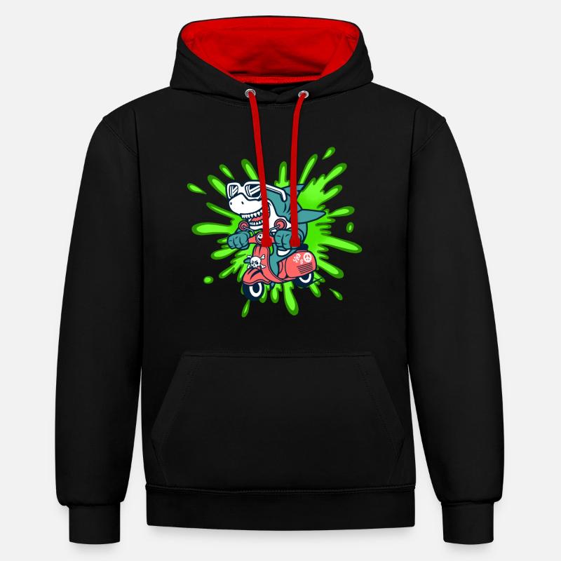 Shark Funny Vélomoteur Cyclomoteur Roller Comic - Sweat à capuche contrasté - noir/rouge