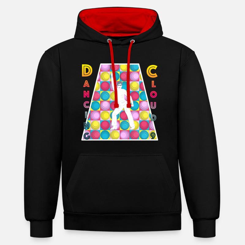 Retro - Disco - Danser - années 70 - Sweat à capuche contrasté - noir/rouge