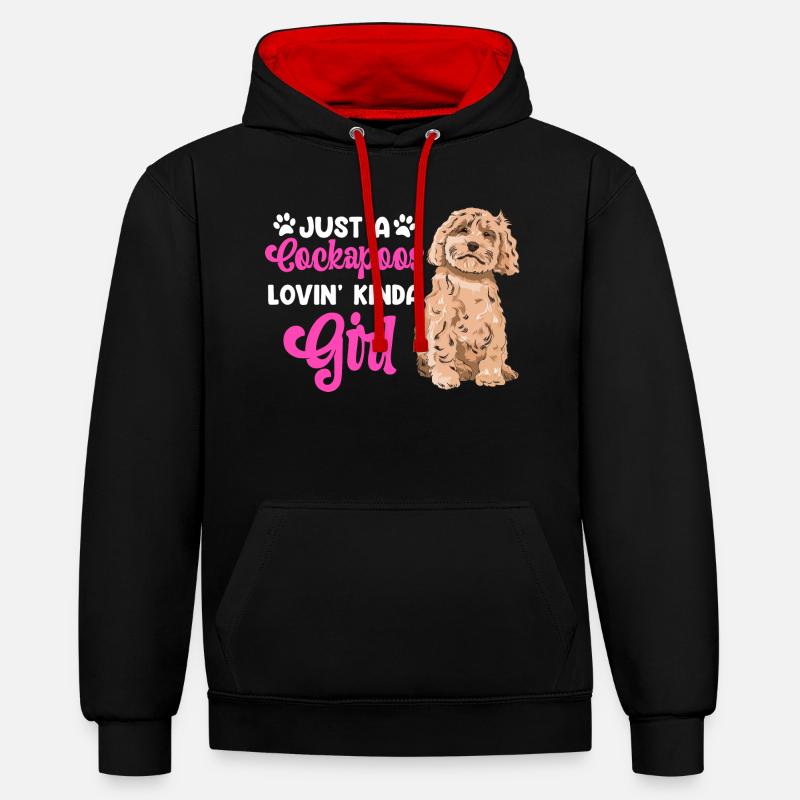 Cockapoo Chien - Sweat à capuche contrasté - noir/rouge
