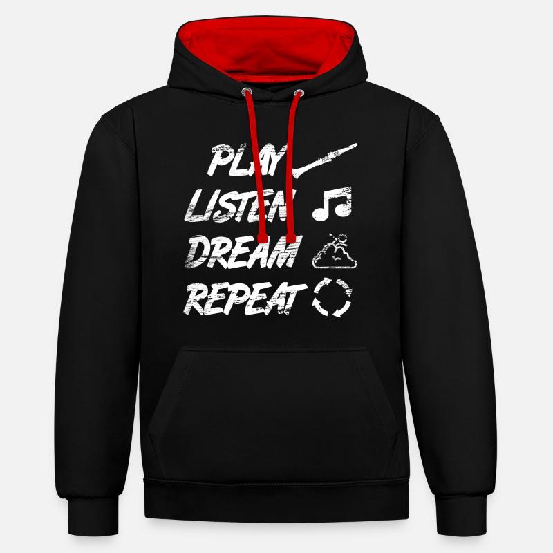 Jouer, écouter, rêver, répéter - Sweat à capuche contrasté - noir/rouge