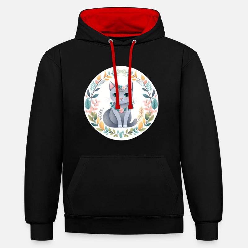 Nature Liberté Chat - Sweat à capuche contrasté - noir/rouge