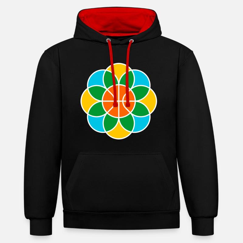 Fleur de Mandala de basket-ball - Sweat à capuche contrasté - noir/rouge