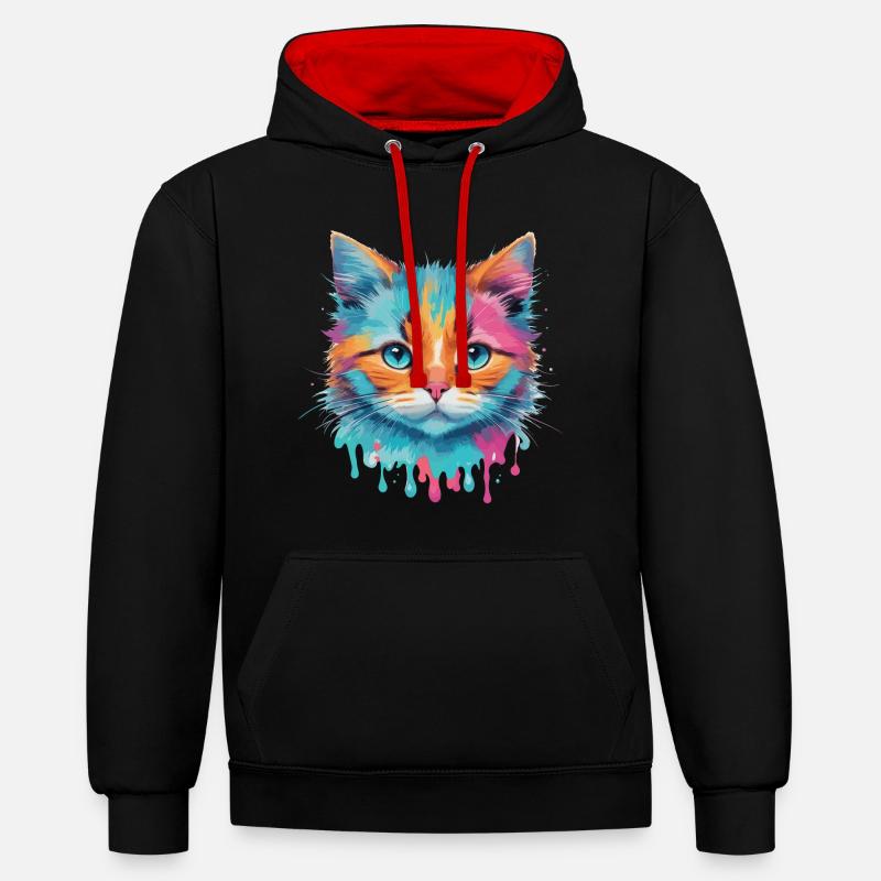 Chat mignon - Sweat à capuche contrasté - noir/rouge