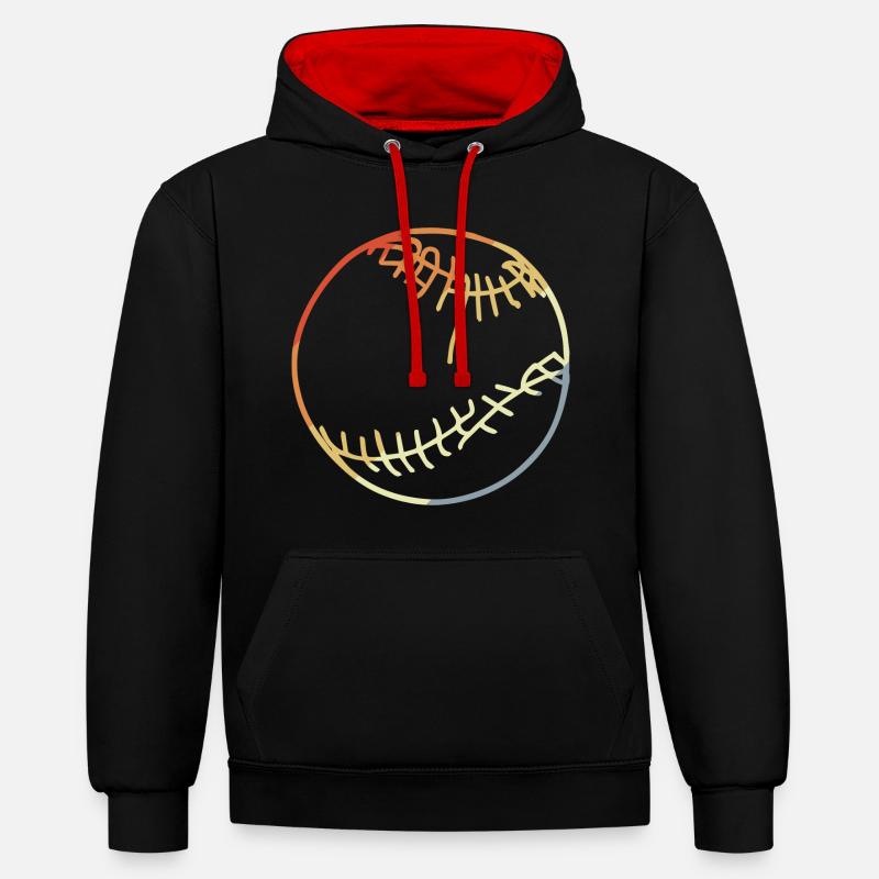 Dessin de balle de baseball - Sweat à capuche contrasté - noir/rouge