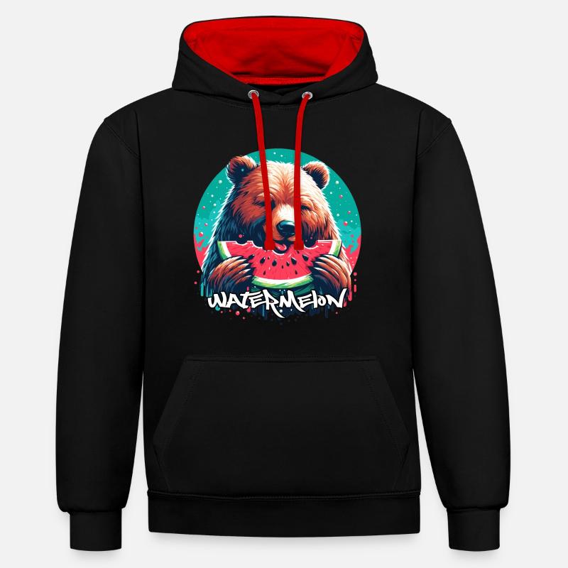 Pastèque ours cadeau délicieux - Sweat à capuche contrasté - noir/rouge