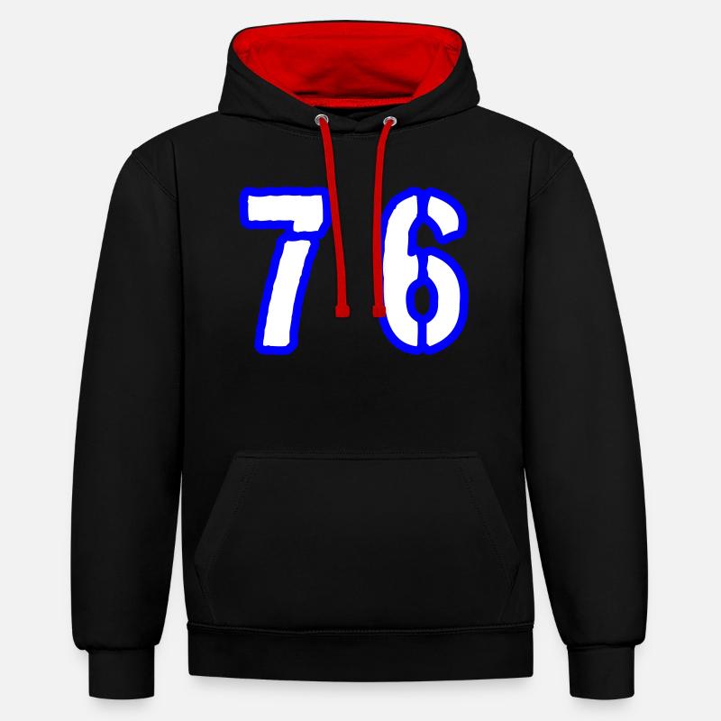76 Symbole numérique - Sweat à capuche contrasté - noir/rouge