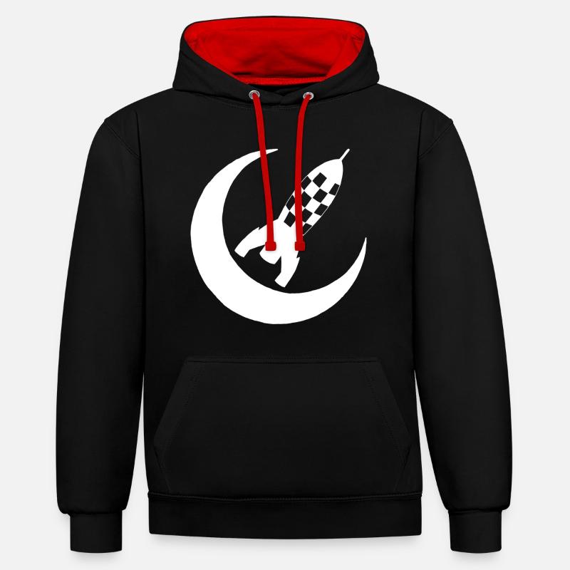 Fusée blanche et demi lune - Sweat à capuche contrasté - noir/rouge