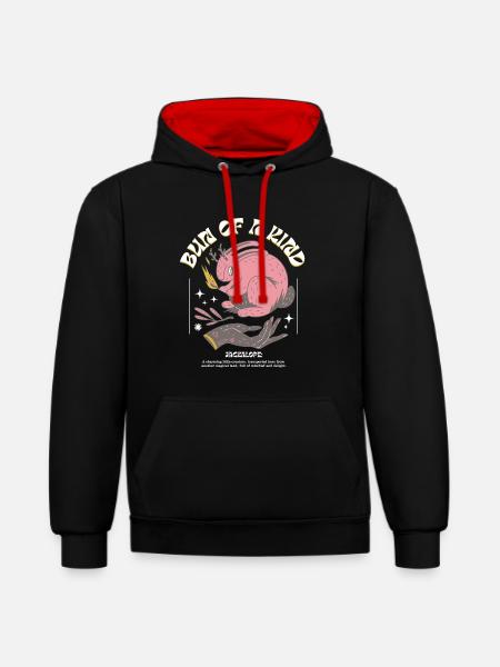 Jackalope mystique – Unique et magique - Sweat à capuche contrasté - noir/rouge