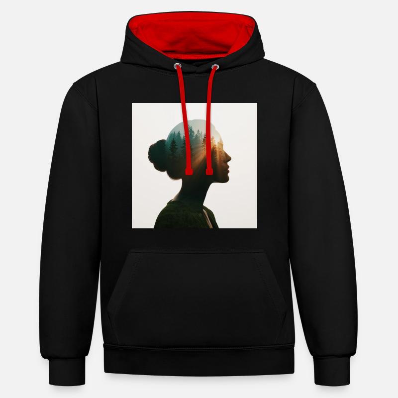 Âme de la forêt - Sweat à capuche contrasté - noir/rouge