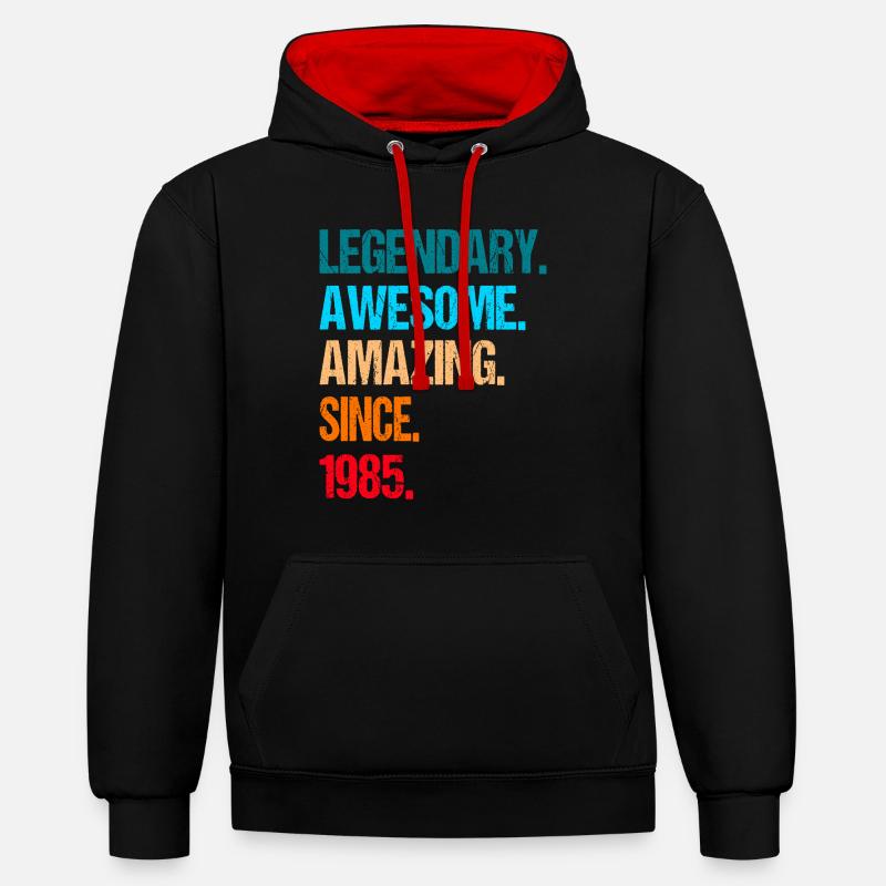 Anniversaire du millésime 1985 - Sweat à capuche contrasté - noir/rouge