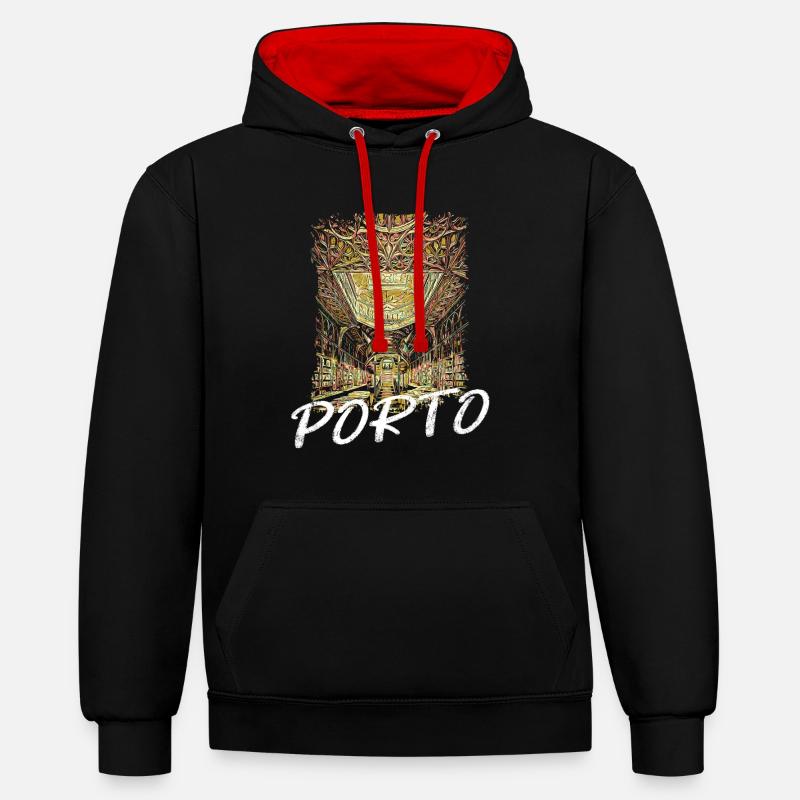 Librairie Lello Porto illustration intérieure - Sweat à capuche contrasté - noir/rouge