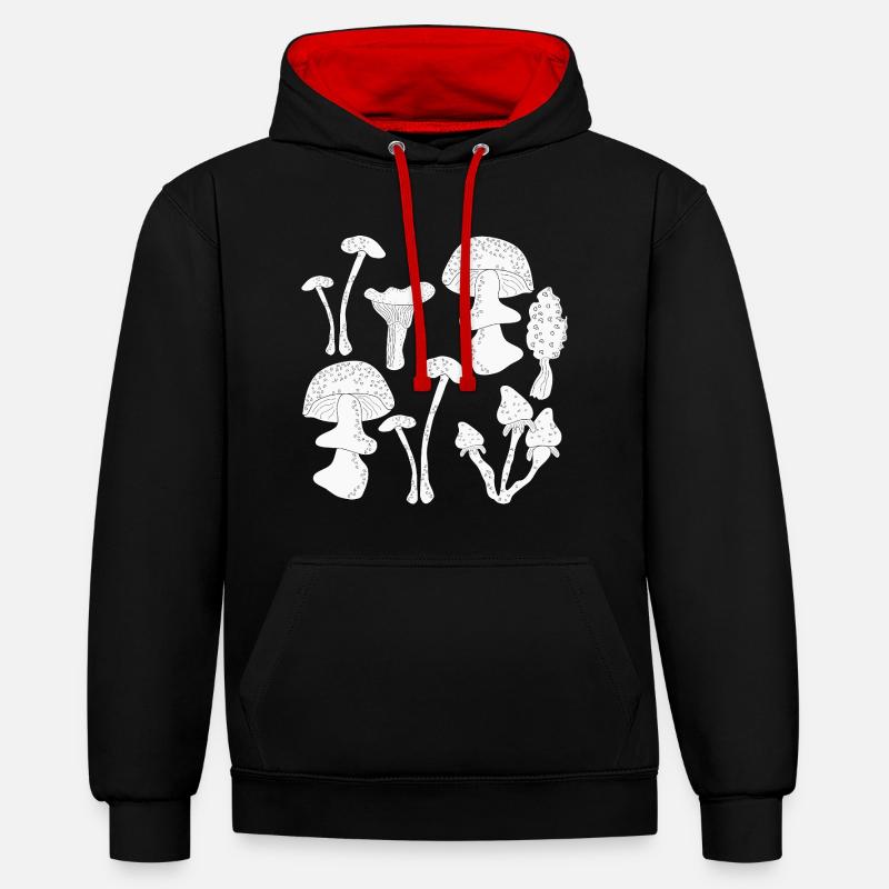 Cueillette de champignons en automne - Sweat à capuche contrasté - noir/rouge