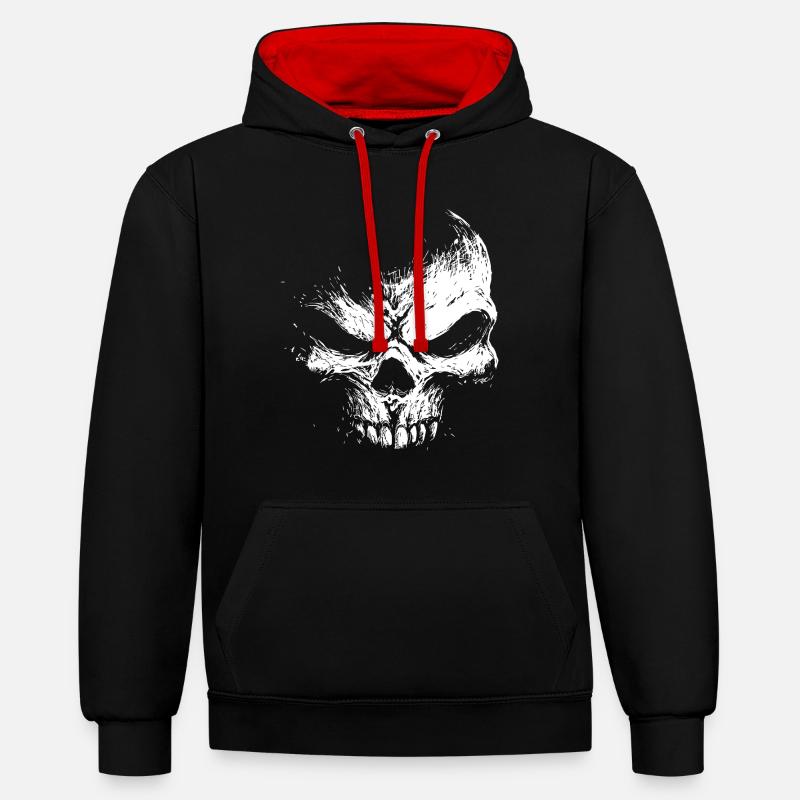 Evil Skull – Dark Grinning Beast - Kontrast-Hoodie - Schwarz/Rot