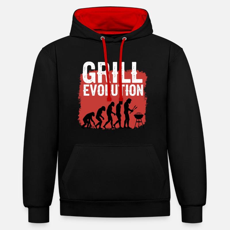 Grill Evolution Lustiger Grillmeister Spruch - Kontrast-Hoodie - Schwarz/Rot