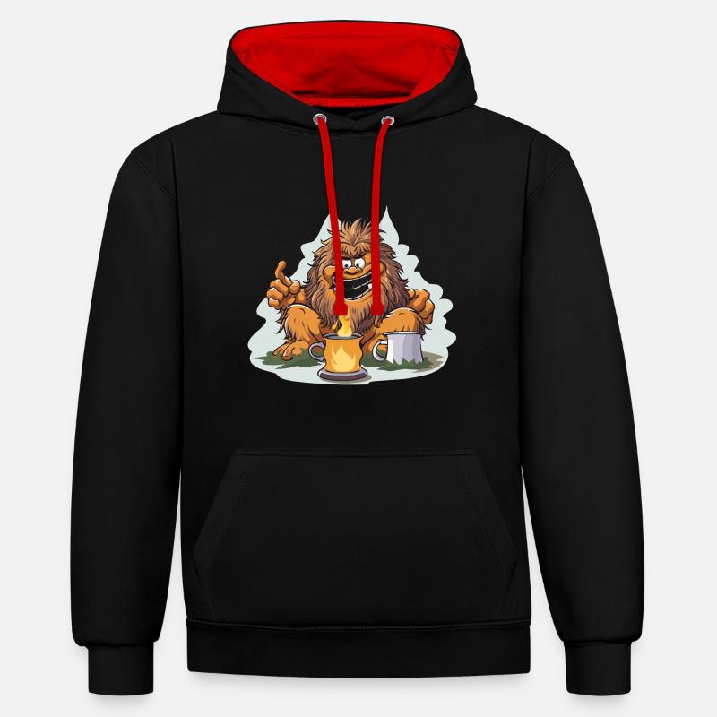 Café Yéti avec Feuerlust - Sweat à capuche contrasté - noir/rouge
